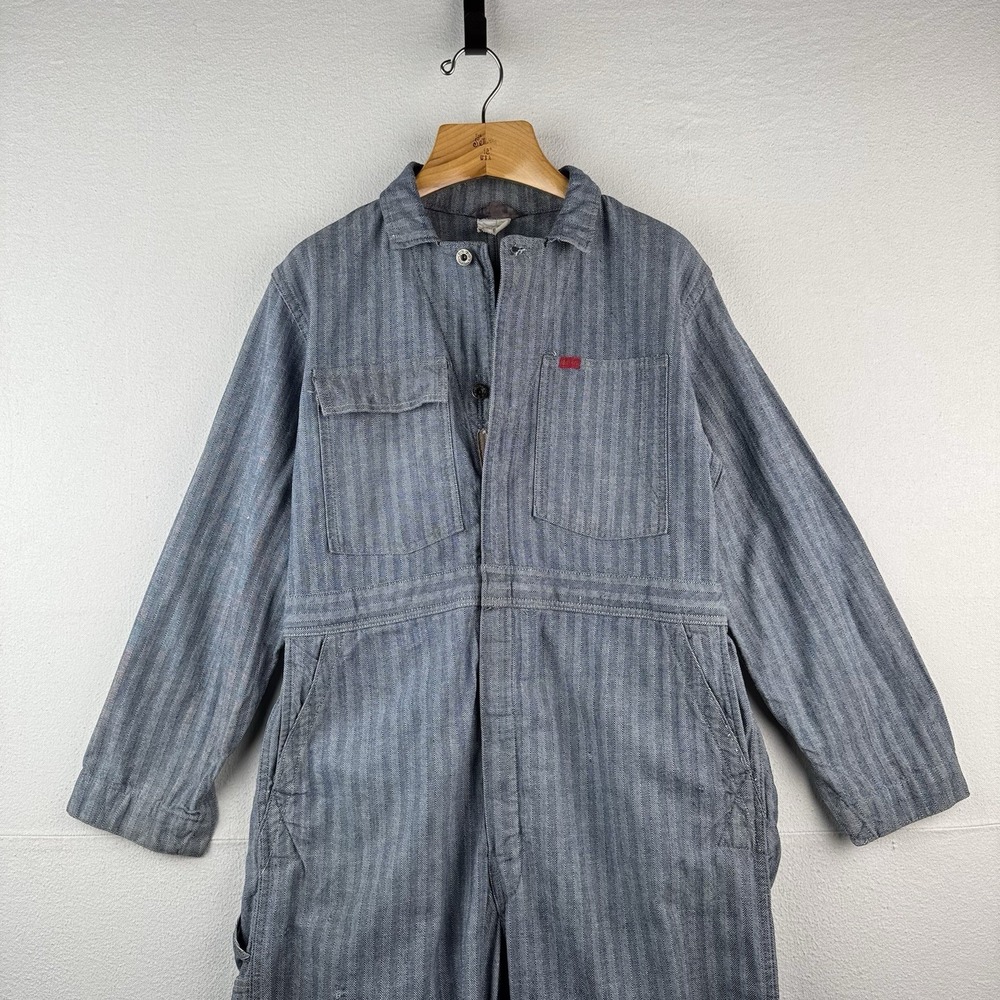 50/60s Vtg Big Smith Hickory Herringbone Coveralls Union Made in USA 40/42 Short